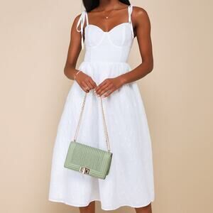 Lulus NWOT Exceedingly Dreamy White Textured Woven Floral Tie-Strap Midi Dress